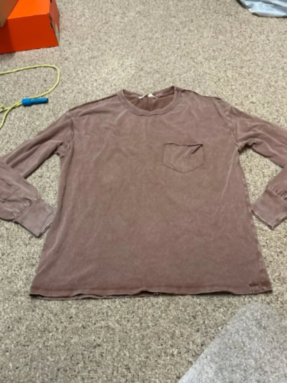 WE THE FREE PEOPLE FADE INTO YOU UMBER EARTH LONG SLEEVE OVERSIZED POCKET TEE XS